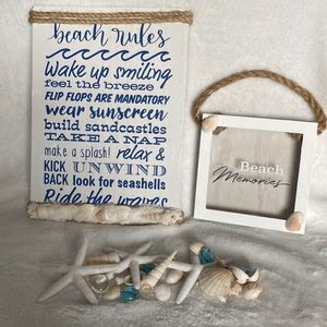 6/$20 Beach Bundle Art Decor "Beach Rules" wall hanging & "Beach Memories" frame